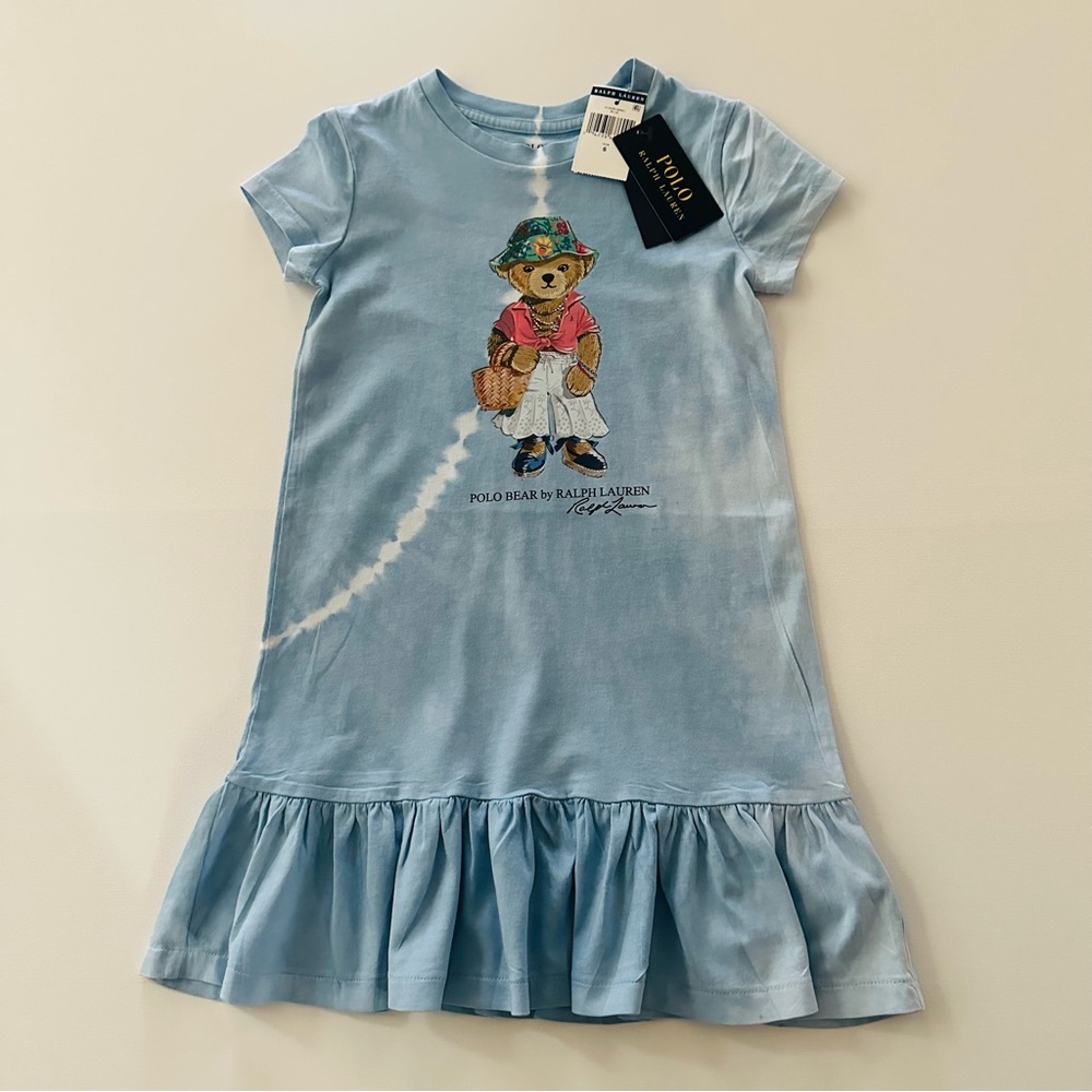 Polo Ralph Lauren Girls 6 Bear Blue Tie Dye Dress NWT